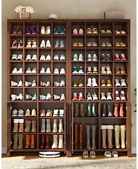 Tribesigns Tall Shoe Storage Cabinet with Doors, Farmhouse Wooden Shoe Rack with 24 Cubbies & 3 Hidden Shelves