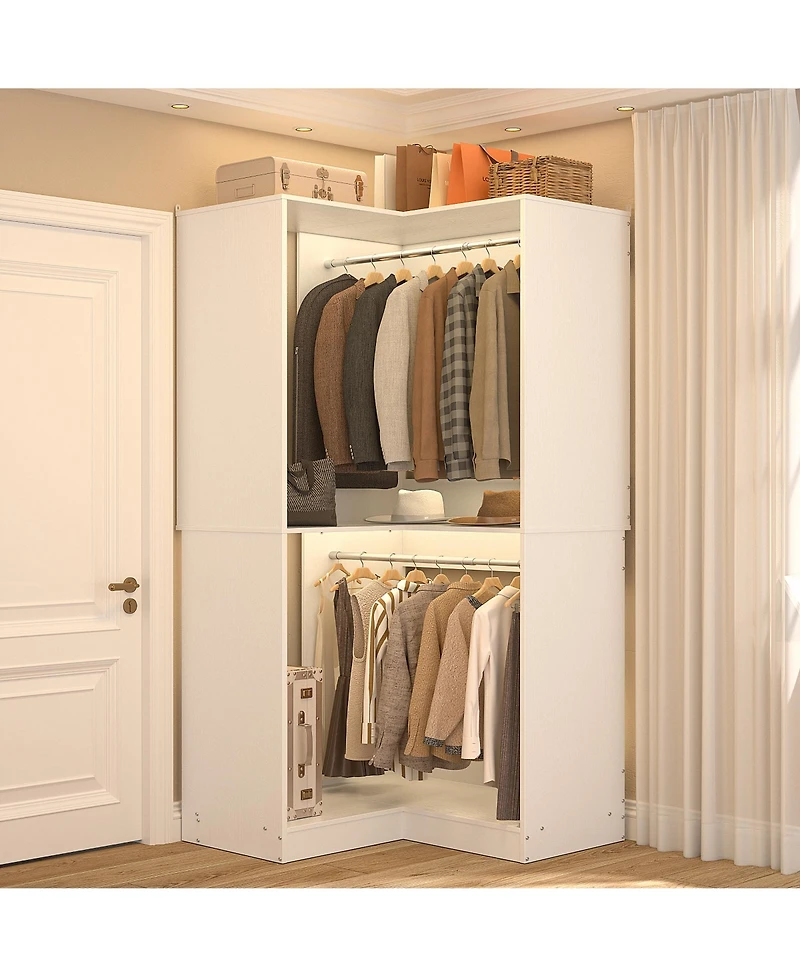 Freestanding Corner Closet Organizer with Hanging Rods, Space-saving Closet System for Walk-in Closet