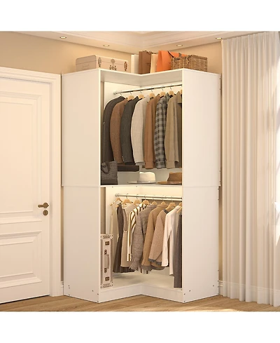 Freestanding Corner Closet Organizer with Hanging Rods, Space-saving Closet System for Walk-in Closet