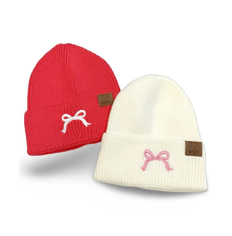 Women's Embroidered Bow Beanie - Hot Pink