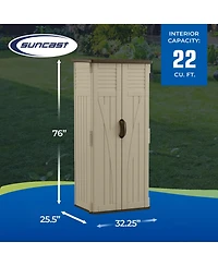 Suncast 22 Cubic Feet All-Weather Vertical Tall Outdoor Storage Shed, Brown