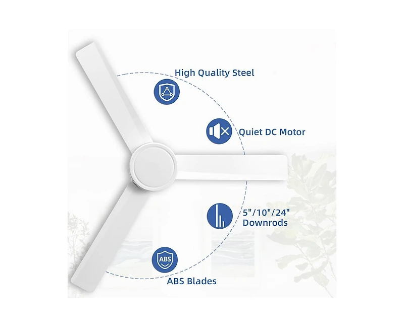 52-inch Modern White 3-Blade without Light Ceiling Fan with Six Speed Remote Control and Timing Function for Indoor