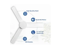52-inch Modern White 3-Blade without Light Ceiling Fan with Six Speed Remote Control and Timing Function for Indoor