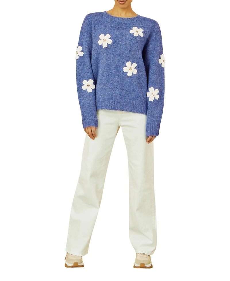 Yumi Women's Crochet Flower Knit Sweater