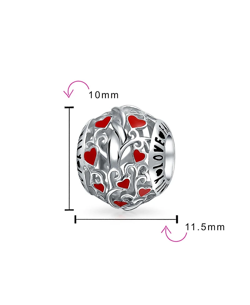 Bling Jewelry Set of 2 Valentine Kiss Lips & Red Silver 'I Love You' Heart Filigree Charm Bead