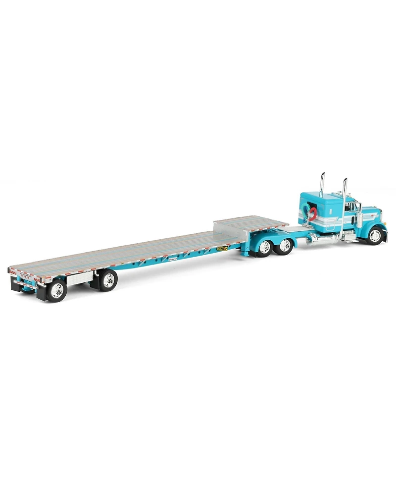 First Gear Dcp 1/64 Teal Peterbilt 379 with 48in Flattop Sleeper & Transcraft Step Deck Trailer 60-2127