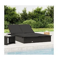 Sunbed Black Pe rattan Double Adjustable Armrests Sunbed
