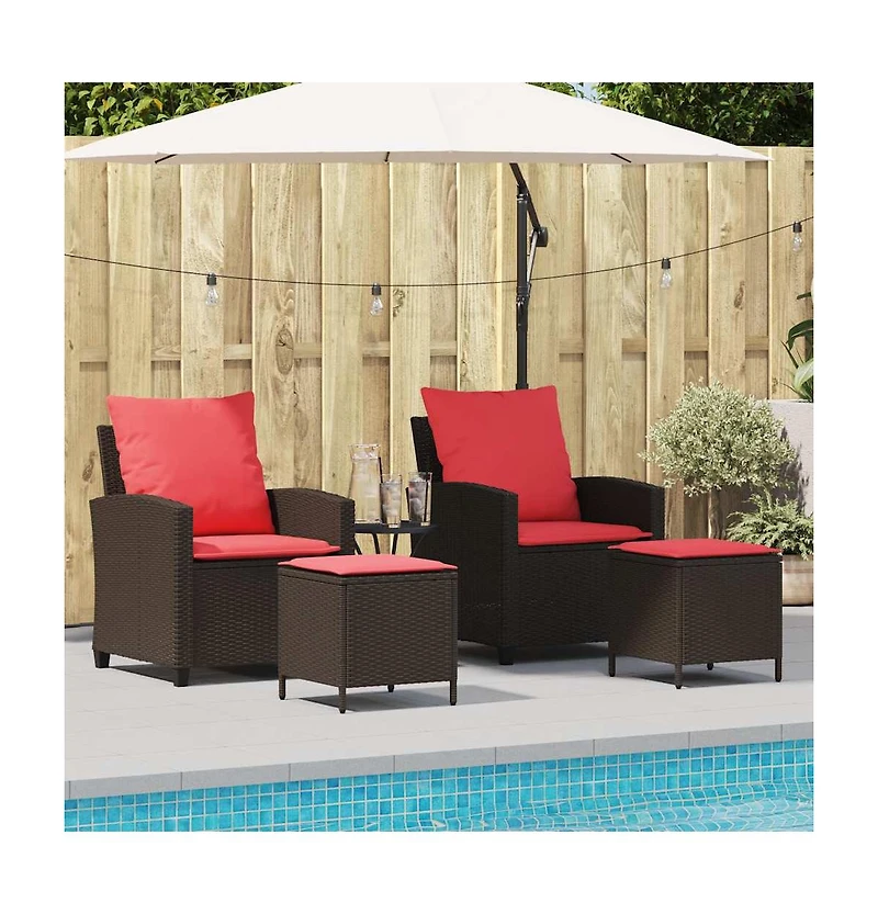 4 Piece Patio Sofa Set with Cushions Brown Poly Rattan