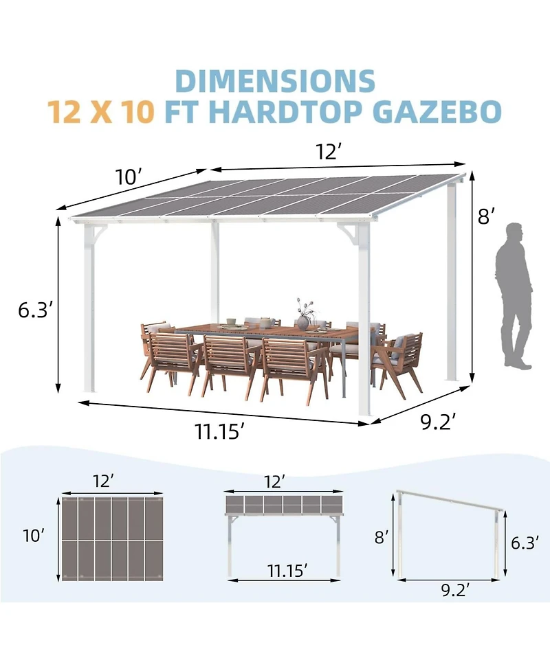 Aecojoy 12'x8' Wall Mounted Gazebos Pergola