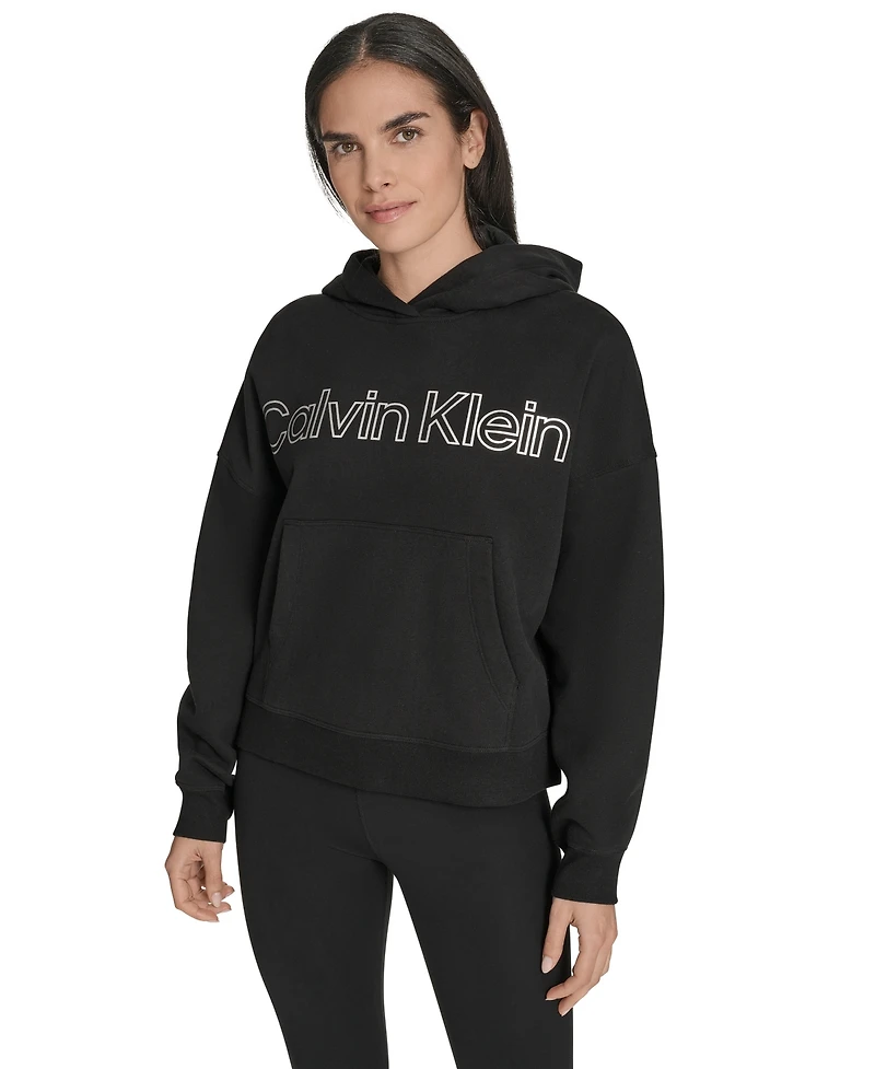 Calvin Klein Women's Performance Metallic Outline Logo Fleece Hoodie