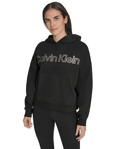 Calvin Klein Women's Performance Metallic Outline Logo Fleece Hoodie