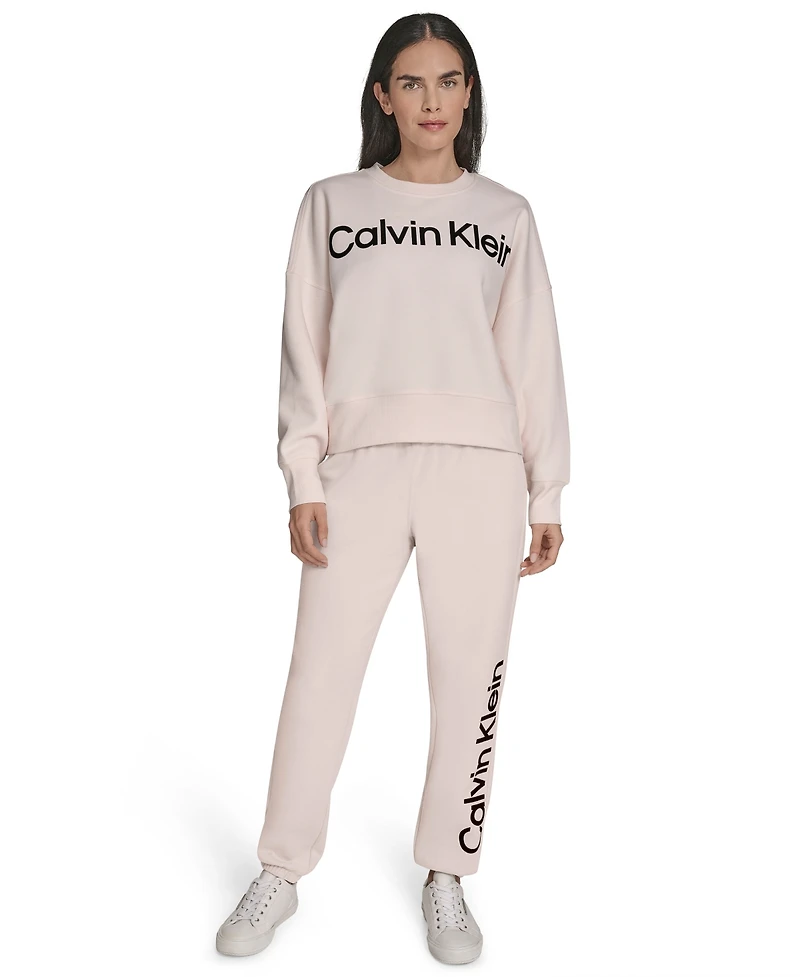 Calvin Klein Women's Performance Flocked Logo Pull-On Sweatshirt