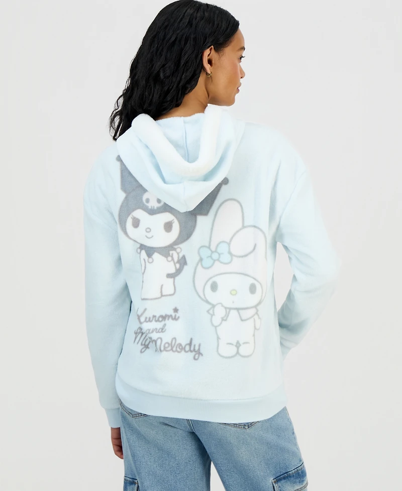 Love Tribe Juniors' Kuromi & My Melody Zip-Front Faux Fur-Lined Hoodie