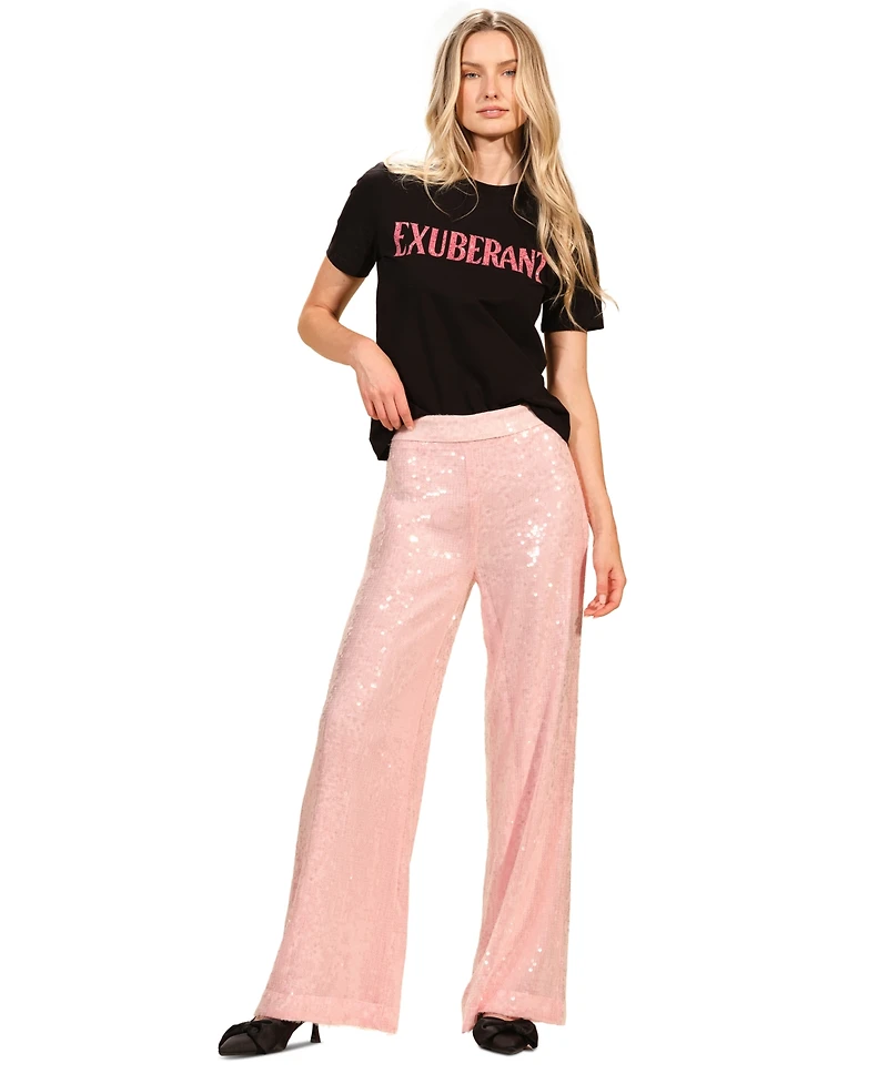 Isaac Mizrahi Women's Sequin Wide Leg Pants