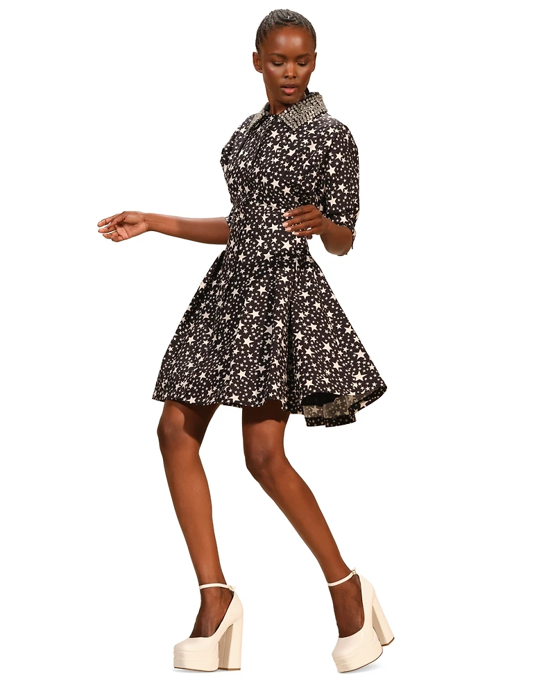 Isaac Mizrahi Women's Embellished Elbow Sleeves Shirtdress