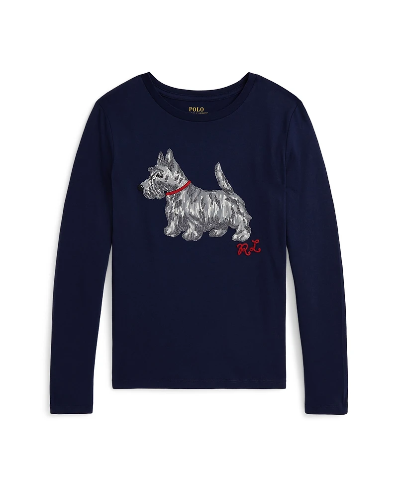 Polo Ralph Lauren Girls 7-16 Dog-Print Long-Sleeve T-Shirt