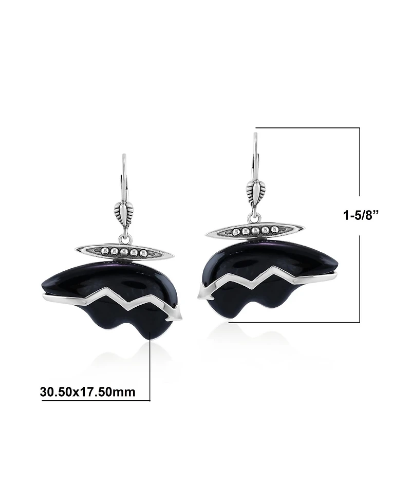 American West Jewelry Sterling Silver Black Onyx Bear Lever Back Earrings