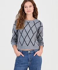 Planet Heart Juniors' Sequin Plaid Crewneck Sweater