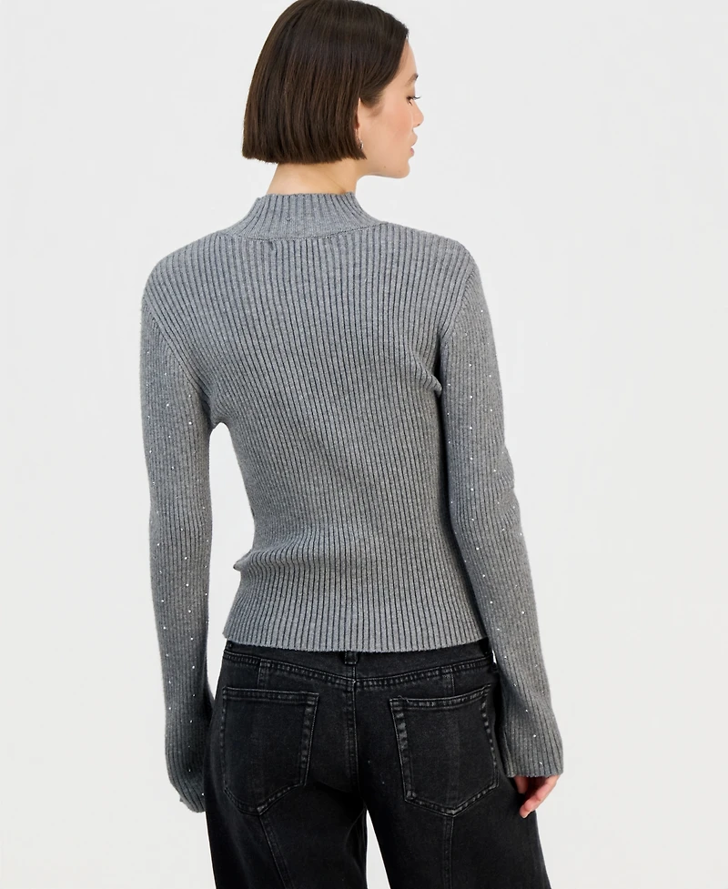 Madden Girl Juniors' Rhinestone Mock-Neck Sweater