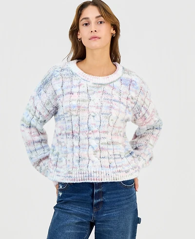Hippie Rose Juniors' Chunky Cable-Knit Crewneck Sweater