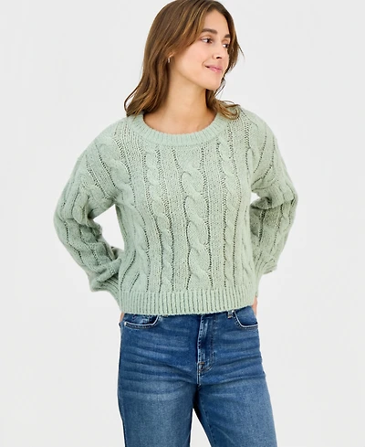 Hippie Rose Juniors' Chunky Cable-Knit Crewneck Sweater