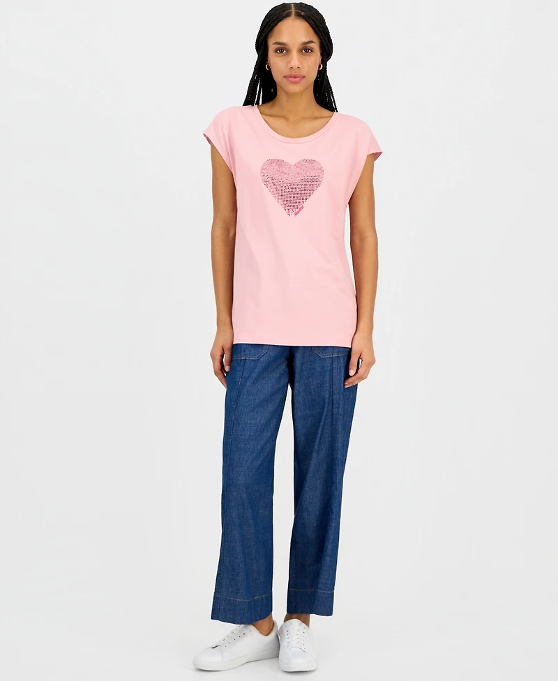 Nautica Jeans Women's Round-Neck Embellished-Heart T-Shirt