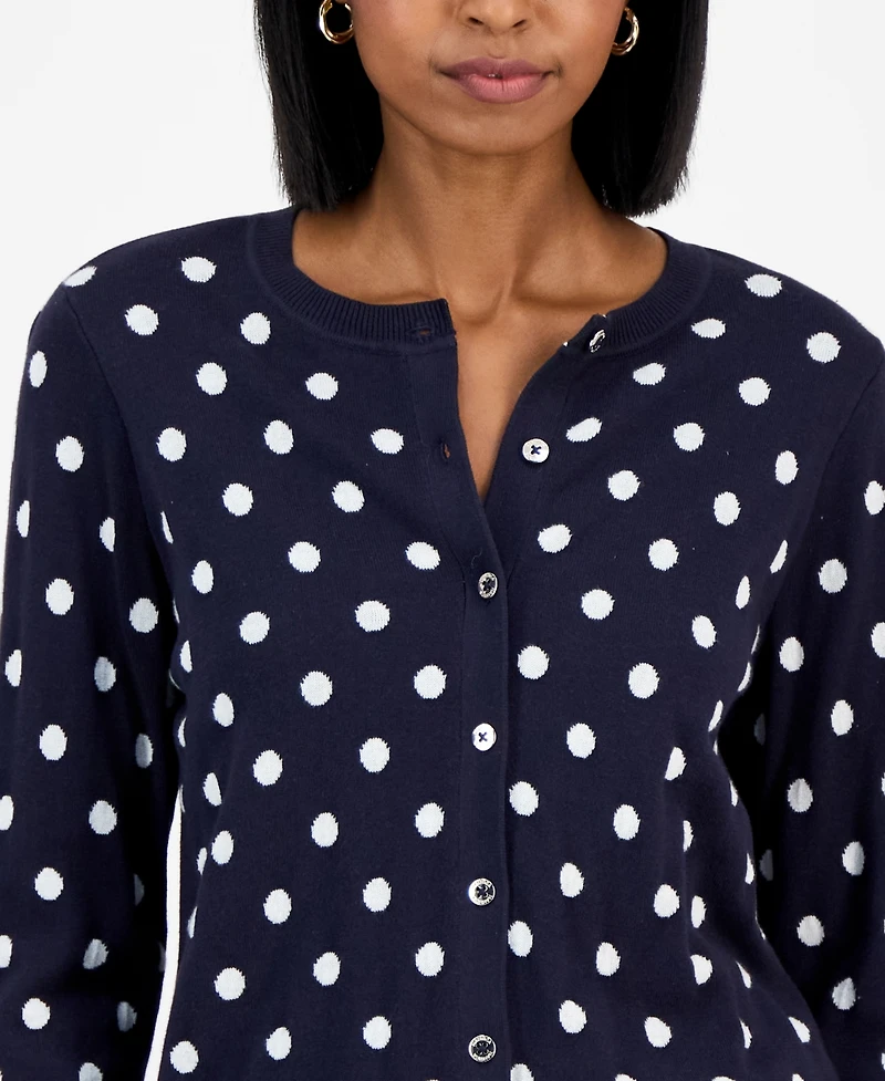 Nautica Jeans Women's Dot-Print Button-Front Cotton Cardigan