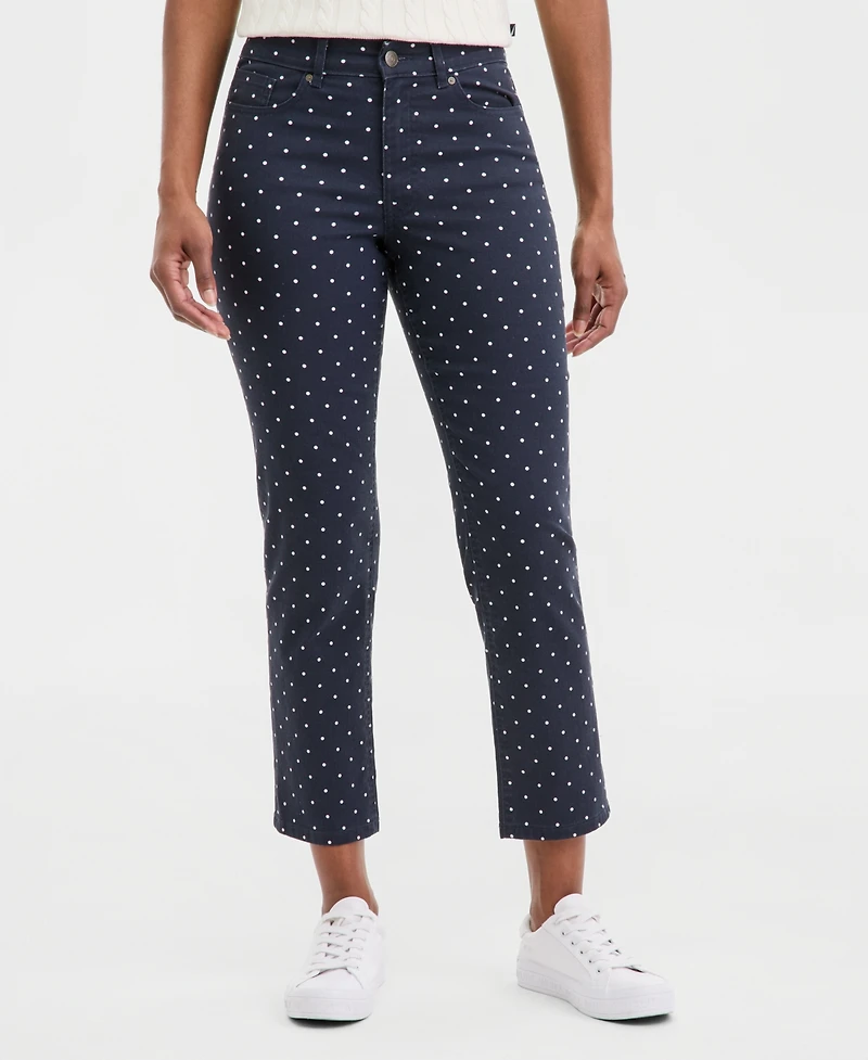 Nautica Jeans Women's Dot-Print Straight Ankle Pants