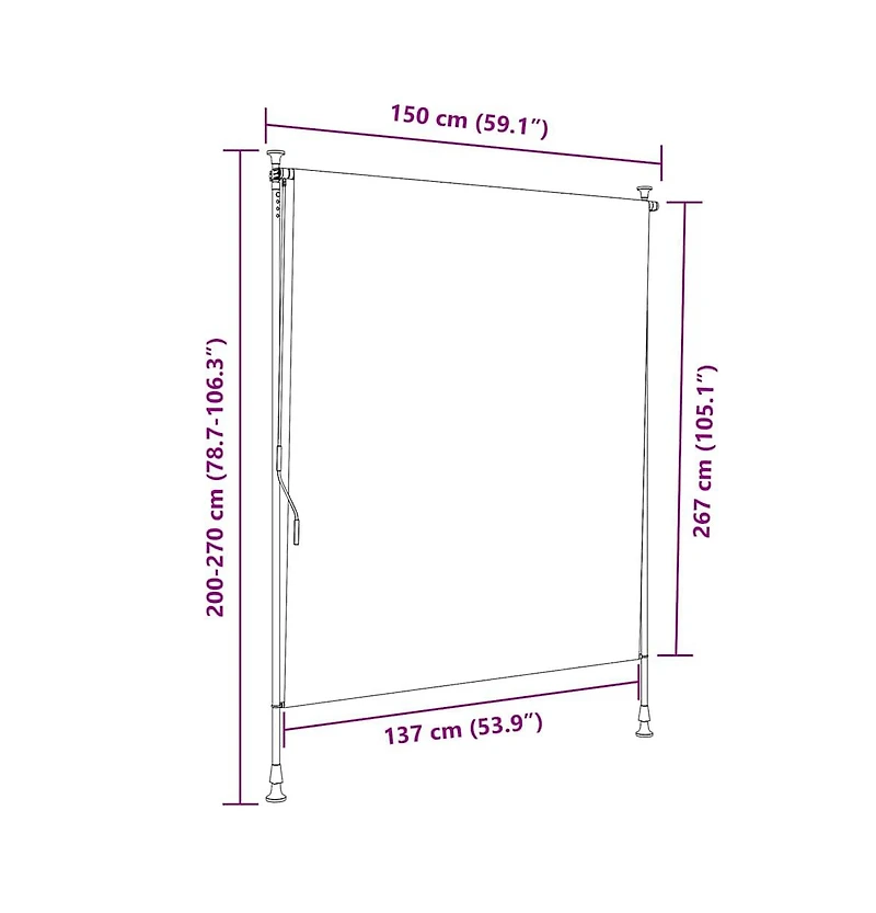 Outdoor Roller Blind Orange and White Polyester, Steel