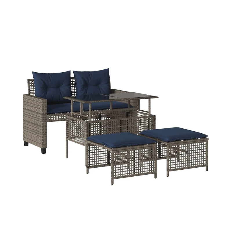 vidaXL 4 Piece Patio Sofa Set with Cushions Gray Poly Rattan Glass