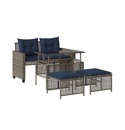vidaXL 4 Piece Patio Sofa Set with Cushions Gray Poly Rattan Glass