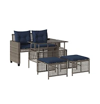 vidaXL 4 Piece Patio Sofa Set with Cushions Gray Poly Rattan Glass