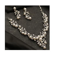 Sohi Women's White Pearl Cluster Necklace And Earrings (7-8 mm) (Set Of 2)