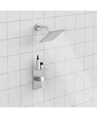 Rainsken Shower Faucet Set with Storage Rack 8-inch Rain Shower Head Shower Decoration Kit with Single Spray Shower Head Brushed Nickel