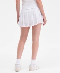 Just Polly Juniors' Foldover-Waist Eyelet-Embroidered Skort