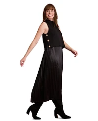 London Times Petite Pleated Knit Mock Neck Midi Dress