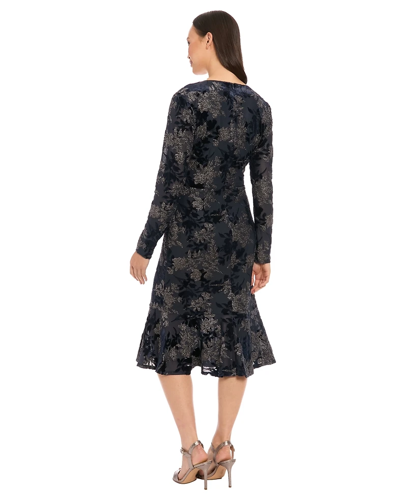 London Times Petite Surplice Burnout Midi Dress