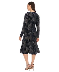 London Times Petite Surplice Burnout Midi Dress