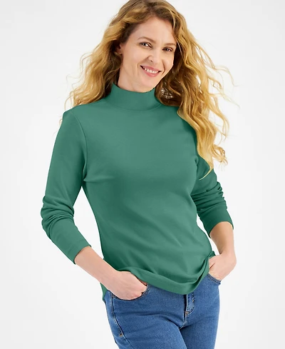 Style & Co Petite Mock-Neck Cotton Long-Sleeve T-Shirt, Created for Macy's