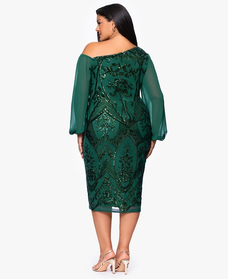 B&A By Betsy and Adam Plus Sequin Detail Long Sleeves Dress