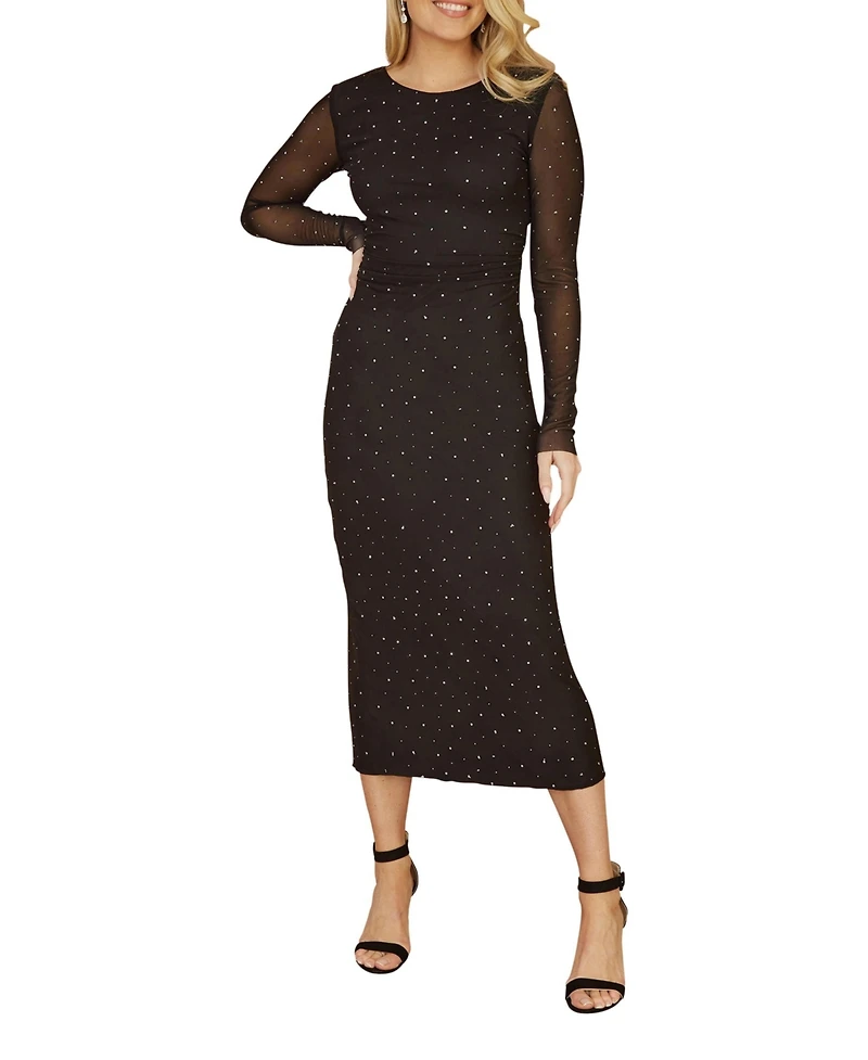 Yumi Women's Sparkle Mesh Bodycon Midi Dress
