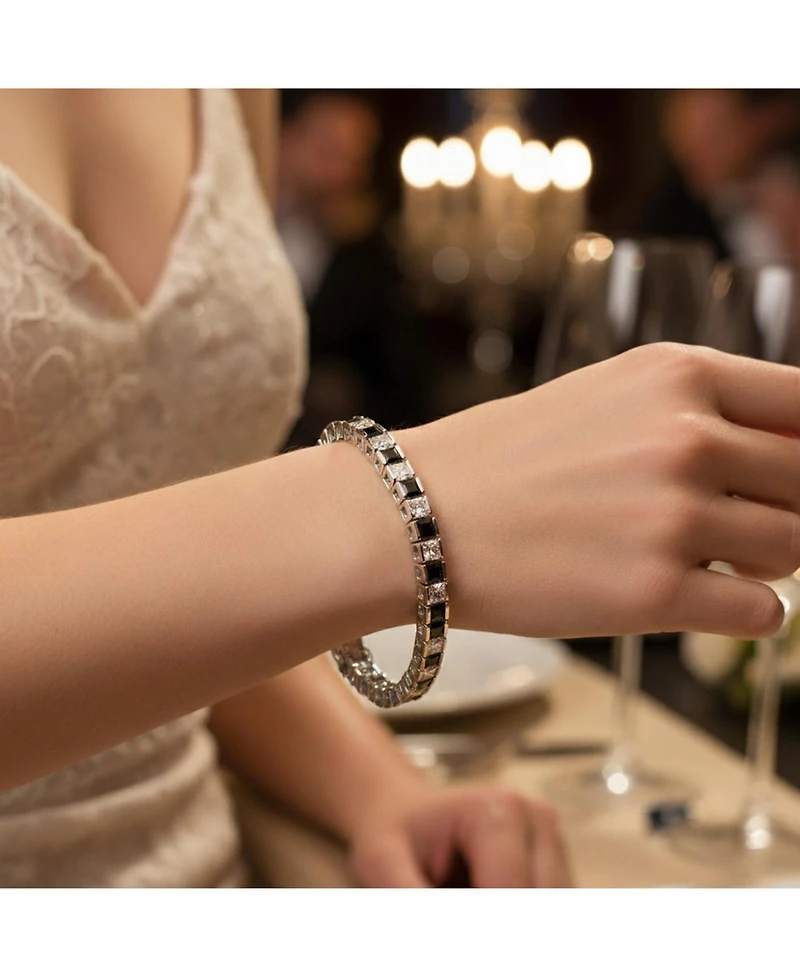 Bling Jewelry Classic Black White Alternating Sparkling Cubic Zirconia 20CT Square Princess Cut Cz Tennis Bracelet 7 Inch