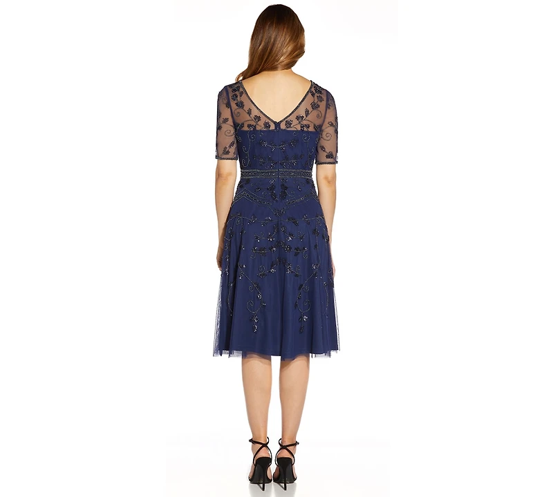 Adrianna Papell Women's Beaded V-Neck Midi Dress