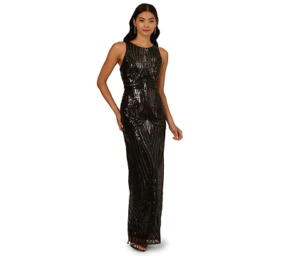 Adrianna Papell Women's Sequin Crewneck Sleeveless Gown