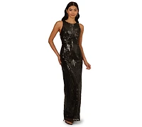 Adrianna Papell Women's Sequin Crewneck Sleeveless Gown