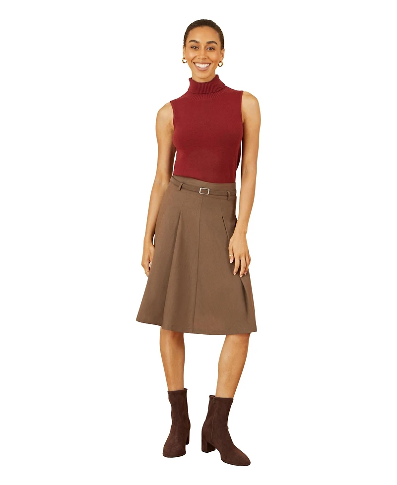 Yumi Women's Pleated Midi Skirt With Belt