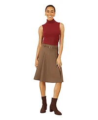 Yumi Women's Pleated Midi Skirt With Belt