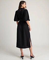 Modenaire Women's Belted Puff Sleeve Midi Dress
