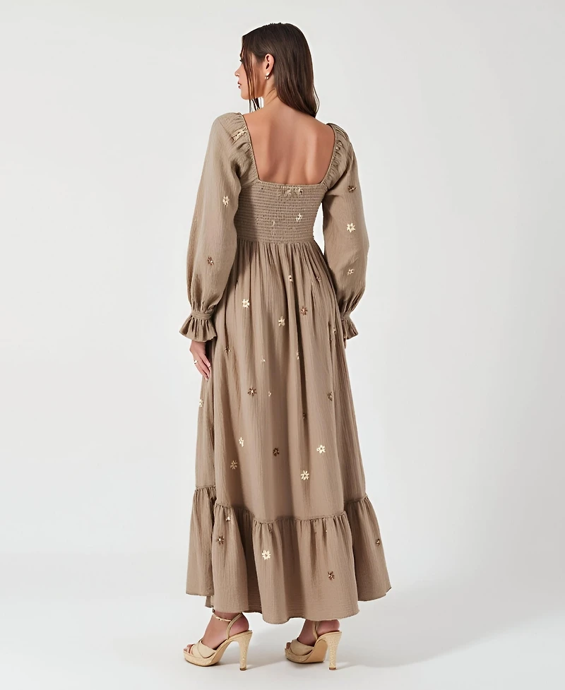 Modenaire Women's Floral-Embroidered Smocked Tiered Maxi Dress