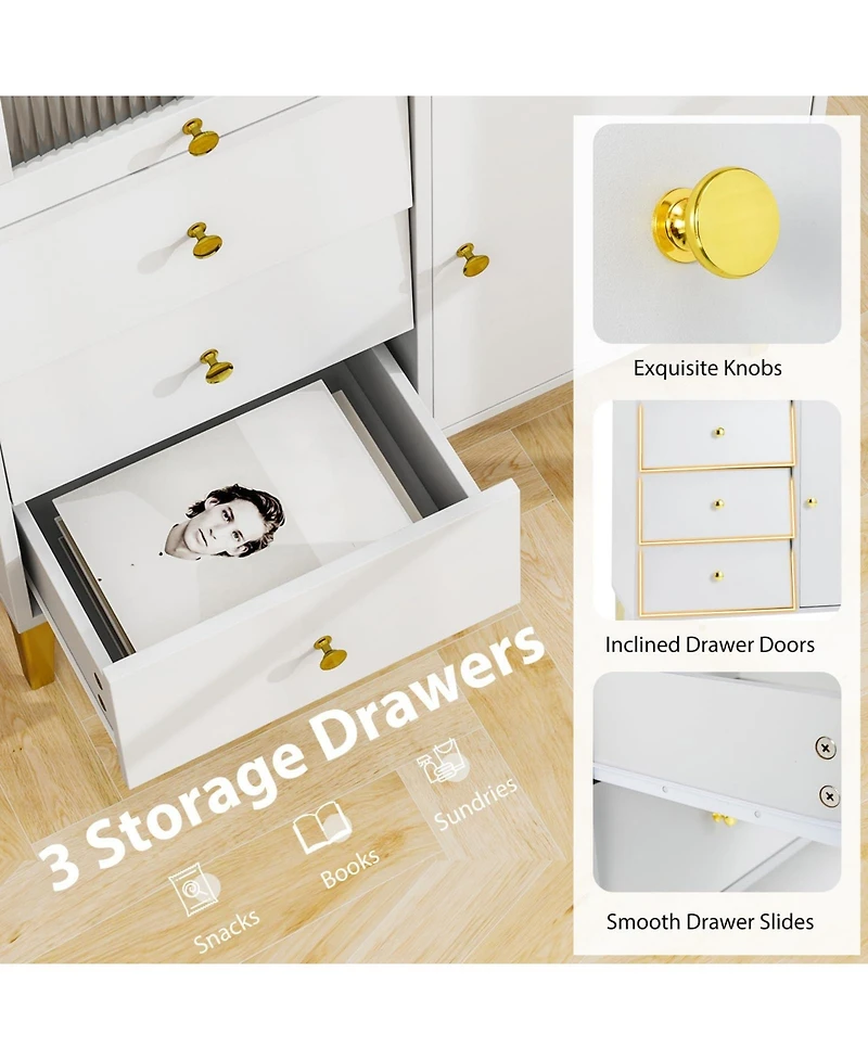 Volenca Chest of Drawers with Flip Up Fluted Glass Door for Bedroom Kitchen